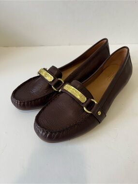 Coach Felisha Brown Leather Gold Accent Driving Loafers Size 8M